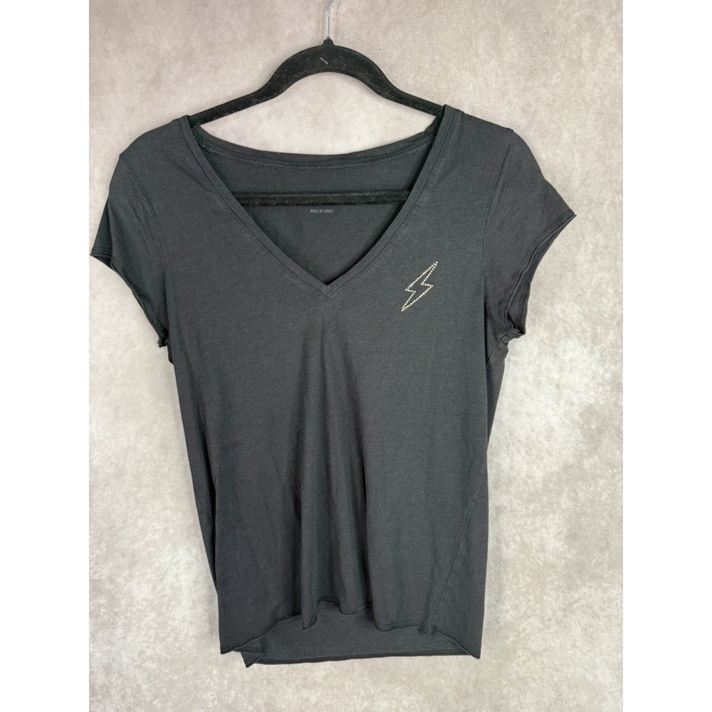 Zadig & Voltaire Diamond Lightning Bolt Short Sleeve Tee Shirt In Black Sz S